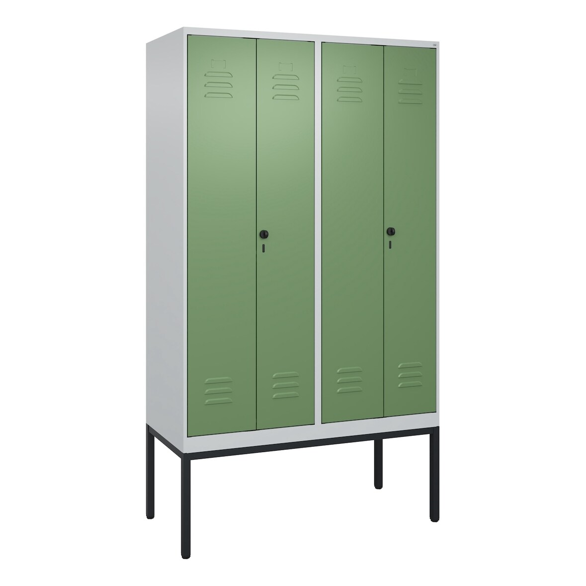 C+P Doppel-Spind Classic PLUS, Gestell, 4 Abteile, HxBxT 212x120x50cm, Sicherheitsdrehriegel, Hellgrau/Resedagrün von PROREGAL