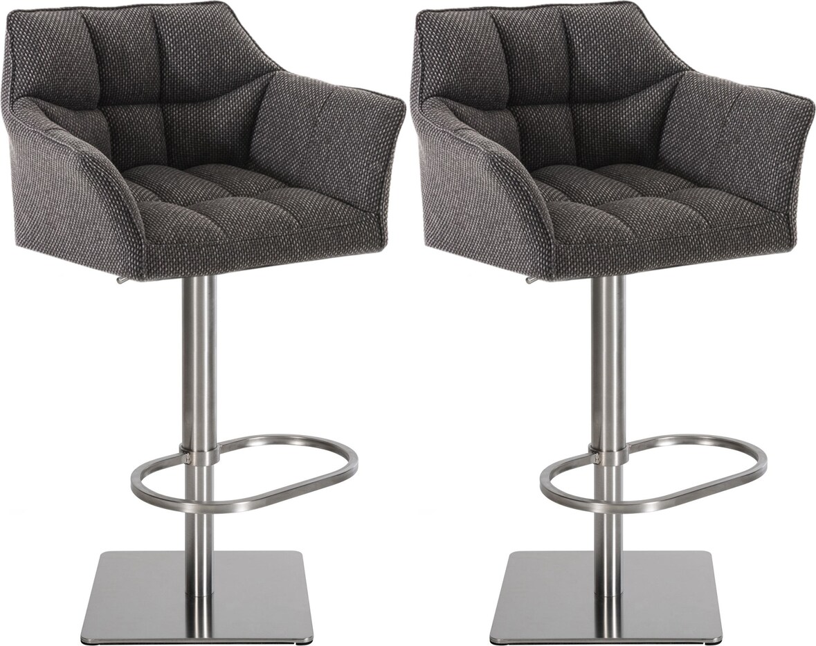 2er Set Barhocker SIHAR - Stoff Titangrau 64x45x88 cm Silber | Barstuhl Höhenverstellbar Mit Lehne Drehbar Tresenhocker Tresenstuhl Kneipenhocker