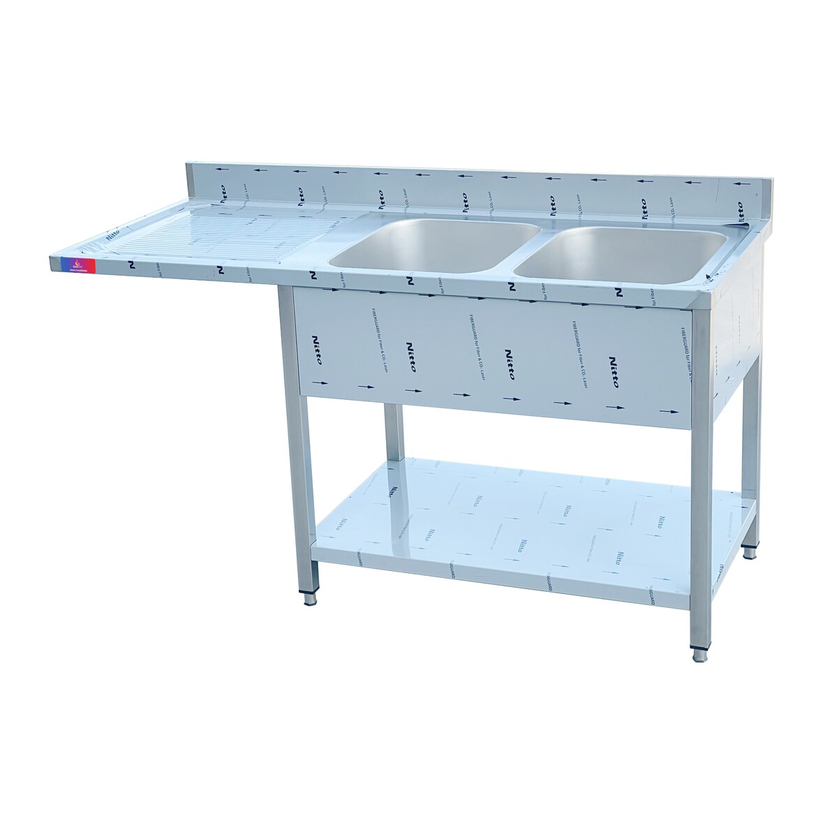 Gasfrit - Fregadero industrial de acero inoxidable 2 senos 1 escurridor y hueco lavavajillas 1800 x 750 x 850 + 100 mm