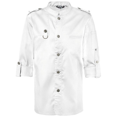 222 - Kochjacke Bikerstyle, Langarm verstellbar, Druckknöpfe : weiß 65% Polyester 35%Baumwolle 220 g/m² XL