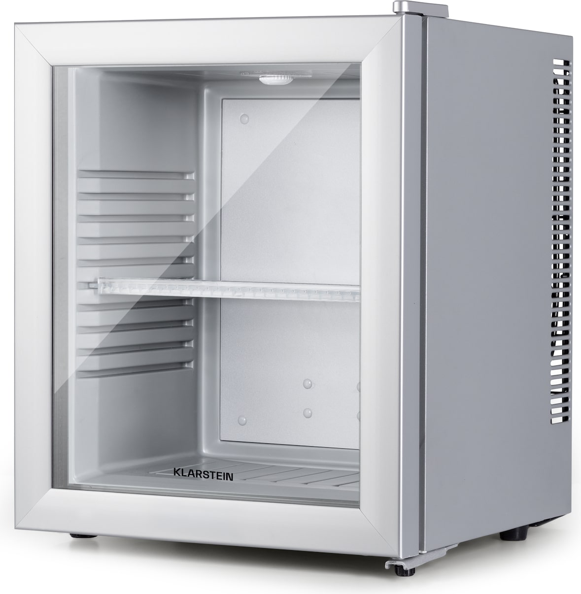 Brooklyn 23 Mini-Kühlschrank Glastür LED Ablage Silber