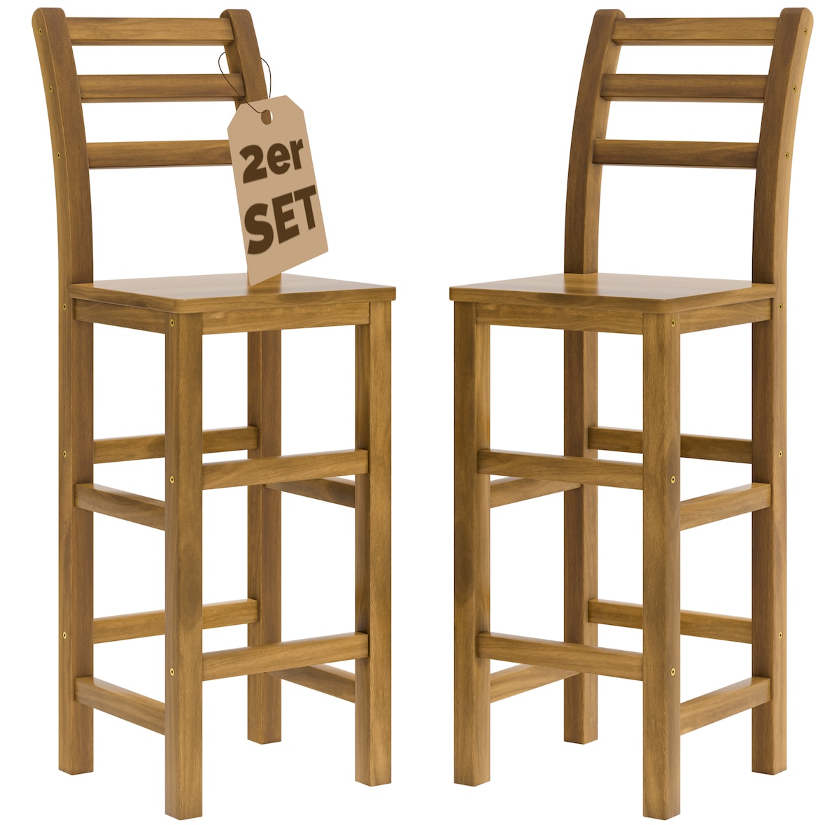 CASARIA® 2er Set Barhocker mit Lehne Akazie Holz Massiv