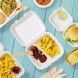 thumbnail of greenbox - Suikerriet menubak 25 x 20 x 7,5 cm, 2 vakken, HP4/2, klapdeksel, rechthoekig, 50 St.