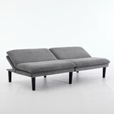 thumbnail of Klappbares 2-Sitzer-Sofa aus Samt in Grau, 3-fach verstellbare Rückenlehne, Holz-Lattenstruktur, als Sofa und Gästebett