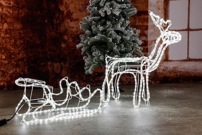 Rentier mit Schlitten Silhouette beleuchtet Weihnachtsdeko Leuchttier Außen