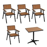 thumbnail of Set van 4 tuinstoelen + tuintafel HWC-J95, stoel tafel, gastro outdoor coating, aluminium polywood ~ zwart, teak