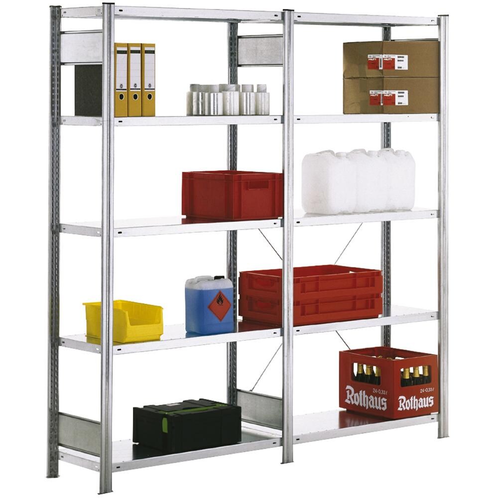 PROREGAL Fachbodenregal FALKE | Light-Duty | Grundregal | HxBxT 200x100x80cm | 5 Ebenen | Fachlast 150kg | Einseitig nutzbar | Verzinkt