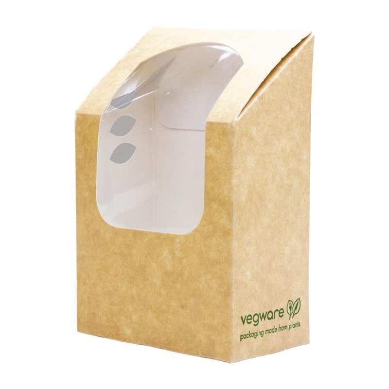 Vegware Kombostierbare Wrap-Boxen braun mit PLA-Sichtfenster