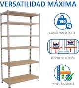 thumbnail of SimonRack Estantería Metálica, 2500x800x300 mm, 6 Alturas, Bandeja Madera, 150 kg de Punto Flexión, Galva/Madera - Maderclick