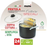 thumbnail of Mamù-Topf mit zwei Griffen und zwei Körben mit Glasdeckel ⌀ 22 cm, hergestellt in Italien aus kratzfestem, antihaftbeschichtetem Aluminium