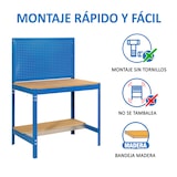 thumbnail of SimonRack Banco de Trabajo Taller, Capacidad Carga 400 kg, 1445x910x610 mm, Panel Perforado, 1 Cajón, Azul/Madera - BT-2
