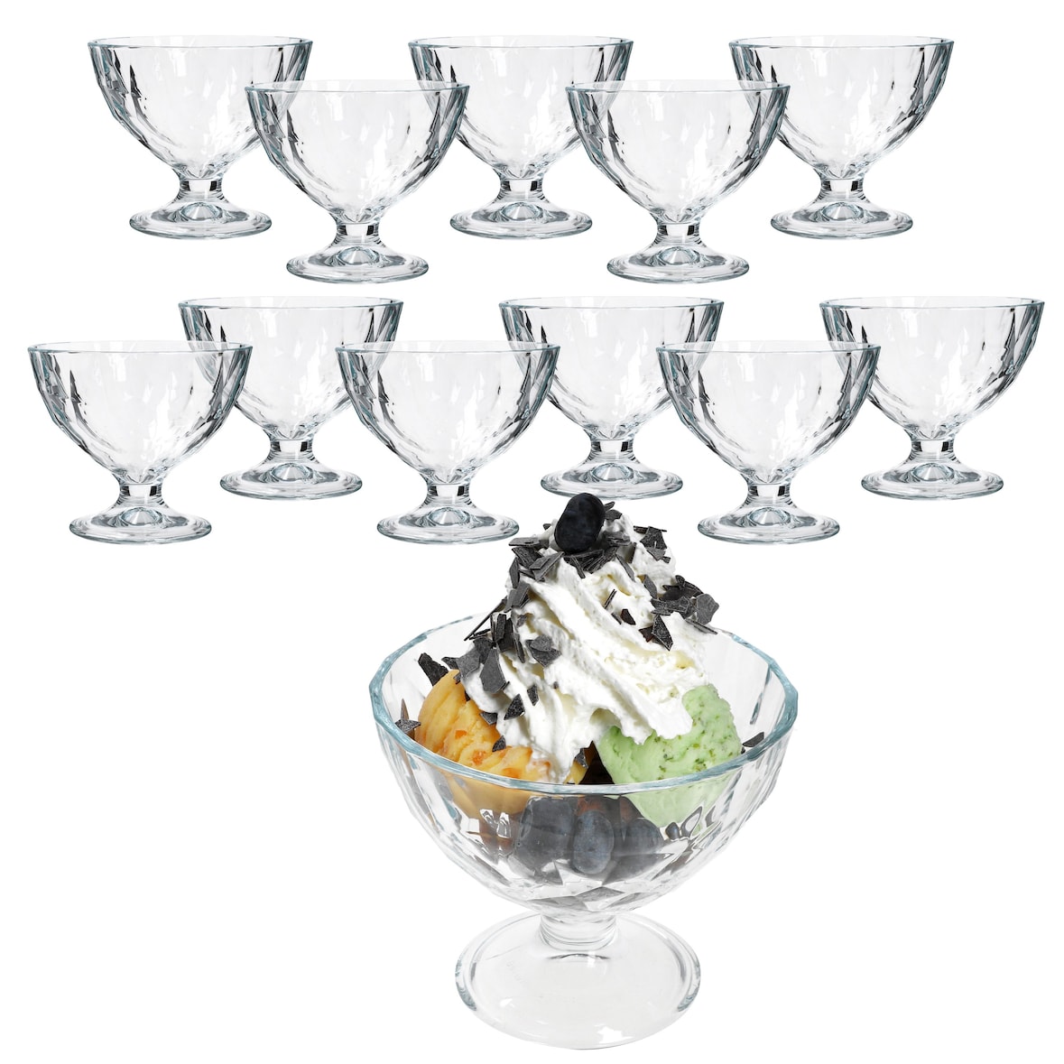 12x DIAMOND Eisbecher mit Fuß 220ml klar bauchige Früchtebecher Dessert-Gläser