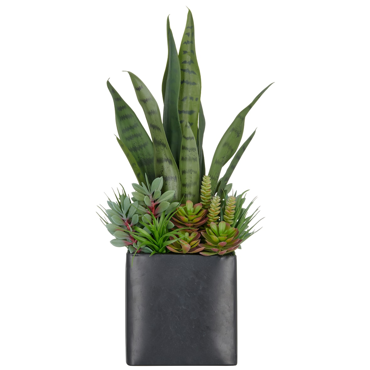 CREATIV green künstliche Pflanze Sukkulentenarrangement im schwarzen Metalltopf mit Kies, 55cm, grün