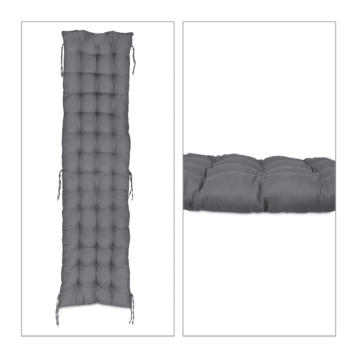 Relaxdays Bankauflage, HBT: 7x180x50 cm, Sitzkissen mit Bändern, für Gartenbank, Paletten, Polyester, Sitzpolster, grau