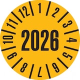 thumbnail of Dreifke® Prüfplakette 2026, gelb, Dokumentenfolie, selbstklebend, Ø 35mm, 60 Stk.