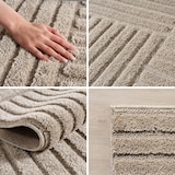 thumbnail of Carpetsale24 Wohnzimmer Teppich Rund 80 cm Beige Hochflor Skandi Boho Karo Design Hoch-Tief Effekt Weicher Flauschig Pflegeleicht  für beistelltisch