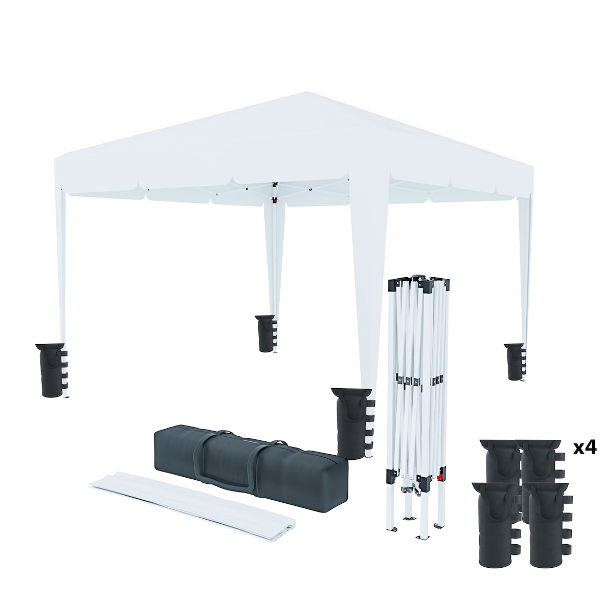 Gazebo Pieghevole Idrorepellente 3x3 M Da Giardino Con 4 Sacche Per Pesi E Sacca Di Trasporto Struttura Acciaio Copertura 160 gr/m² Bianco