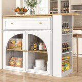 thumbnail of Bartisch ausziehbar Weiß 204x39x104 cm mit Stauraum 360 Grad drehbar, Seitenregal, Glastüren, modern für Küche Home Bar und Büro