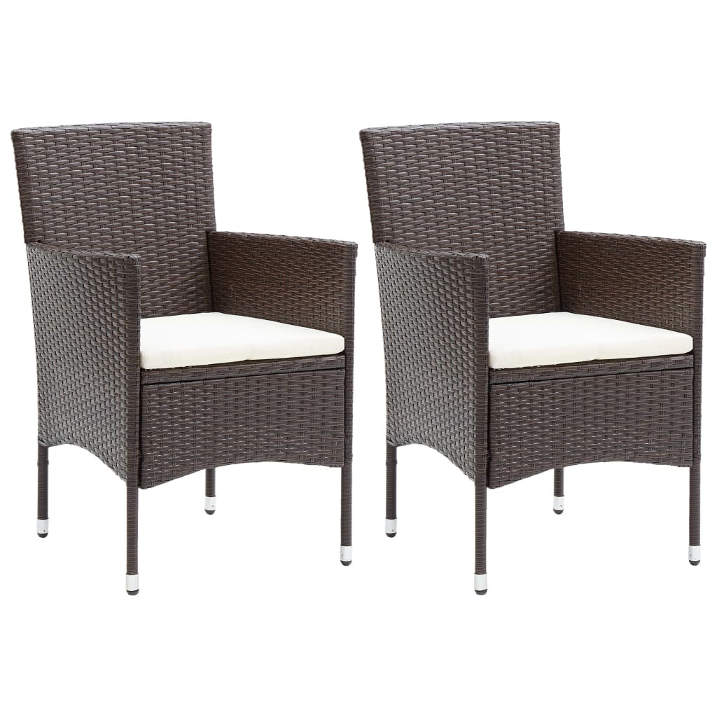 vidaXL Garten Essstühle 2 Stk., Essstuhl mit Kissen, Gartenstuhl mit Stahlgestell, Gartensessel Stuhl Sessel Stuhlset, Braun Poly Rattan