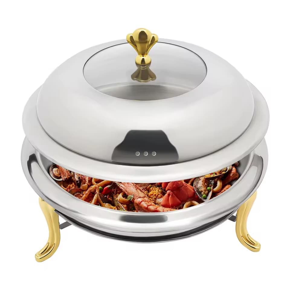 3L runder Buffet-Chafing Dish / Speisenwärmer aus silbernem und goldenem Edelstahl