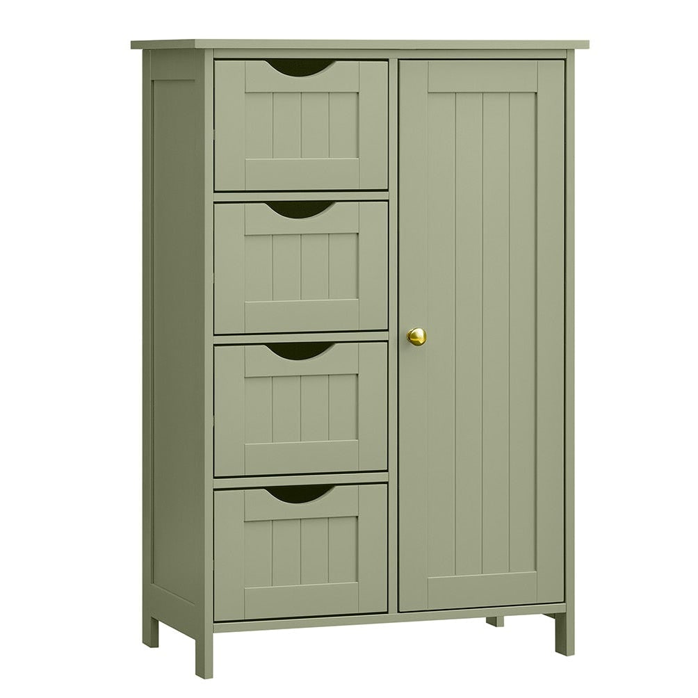 Helloshop26 - Mobiletto da bagno indipendente mobile contenitore con 4 cassetti 30 x 55 x 82 cm anta singola ripiano regolabile per 12_0006501