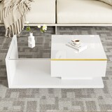 thumbnail of Couchtisch LED 16 Farben, modern, Hochglanz Weiß, Glasplatte, mit Stauraum 90x50x32 cm, eleganter Wohnzimmertisch