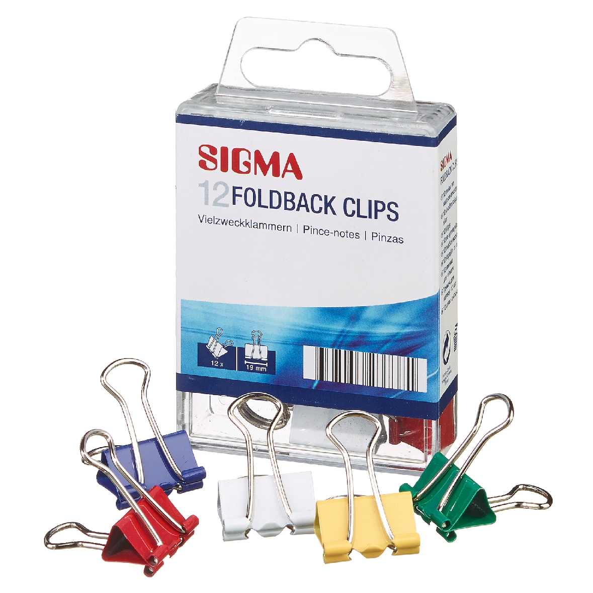 SIGMA Papierklemmen, metaal, 19 mm, veelkleurig, 12 stuks