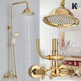 thumbnail of NALA | Vintage Regendusche Set Gold glänzend Edelstahl | Retro Design Duscharmatur Duschsystem | Mischbatterie Dusche komplett mit Handbrause