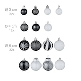 thumbnail of Relaxdays Weihnachtskugeln 101er Set, Kunststoff, Weihnachtsbaumdeko mit Kugeln, Spitze, Christbaumschmuck, schwarz/weiß