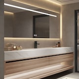 thumbnail of 【YT3256-110K】Waschbecken Holzmaserung Unterschrank aus Keramik Weiß Arbeitsplatte Set Spiegel 110*55cm