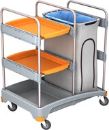 thumbnail of CleanSV Reinigungswagen Abfallwagen mit Ablage aus PE, 3 Ablagen, Müllsackhalter mit Verkleidung, 57,5 cm x 64cm x 112 cm