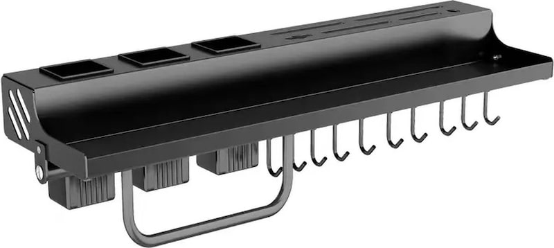 DUNSOO Scaffale Portaspezie Da Parete Con Porta Rotolo Da Cucina E 4 Ganci, Scaffale Da Cucina Senza Foratura, In Acciaio Inox, Da Appendere Per Cucina E Bagno, Colore Nero - 3