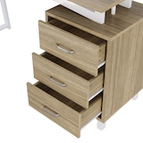 thumbnail of Merax Schreibtisch 130×55×75 cm, geräumiger Bürotisch mit 3 Schubladen, integrierter Stauraum, MDF-Tischplatte in Naturholzfarbe & Weiß