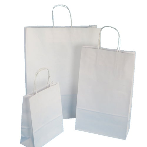 300 Premium Papiertragetaschen Papiertüten 18+8x22cm mit Kordelgriff weiß 90g/m²