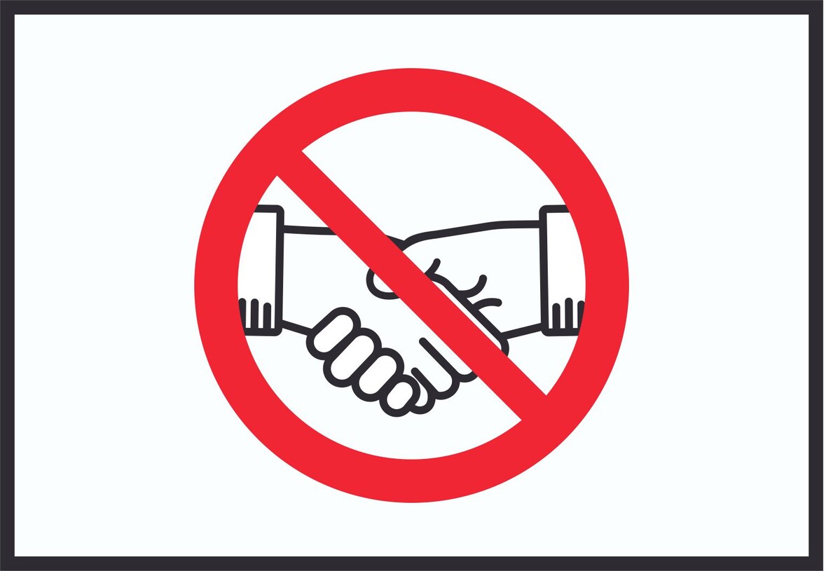 Handschlag verboten Schild kein Händeschütteln Symbol Schild A3 (297x420mm)