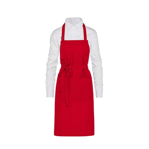 LISBON - Cotton Heavyweight Bib Apron with Pocket: One Size / Red