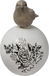 thumbnail of Vogel Kugel Dekoaufsteller 28cm Keramik Handbemalt Weiß