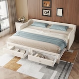 thumbnail of Merax Daybett, 90x200cm Tagesbett mit ausziehbarem Bett,Schlafsofa mit zwei Schubkästen, Einzelbett(Ohne Matratze), Leinen, beige