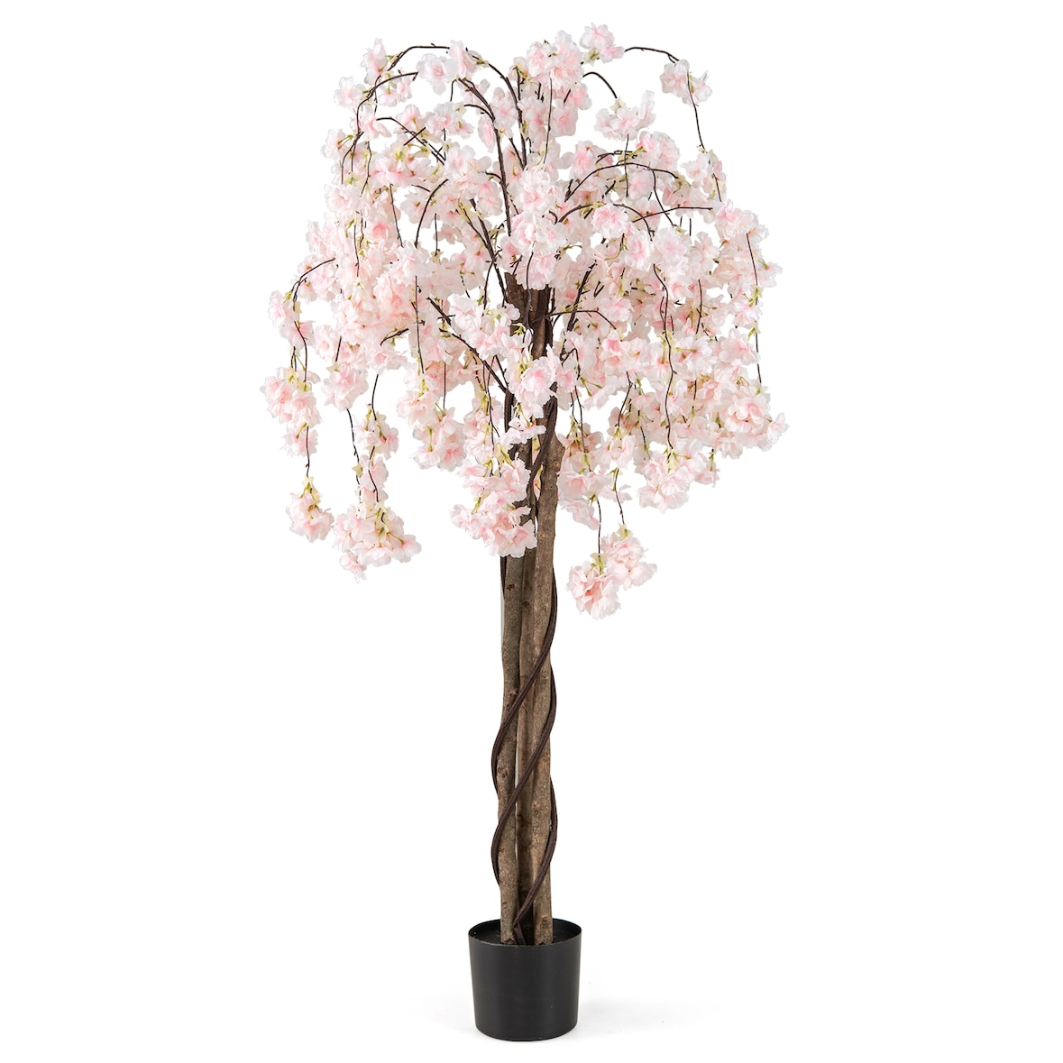 COSTWAY Árbol de cerezo artificial, 163 cm, árbol artificial con flores, árbol en maceta con flores(blanco)