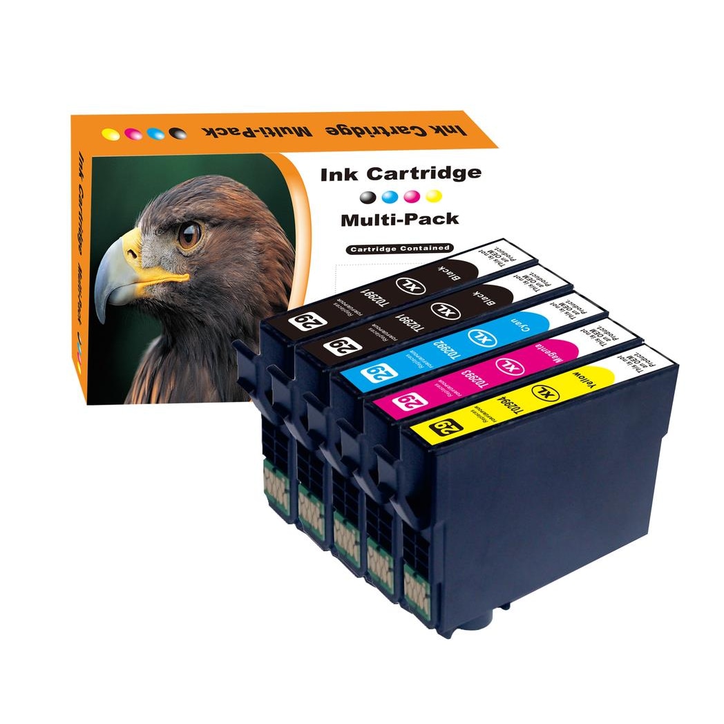 Kompatibel 5er Set Epson Erdbeere, 29XL Druckerpatronen Tinte 2x Schwarz und je 1x Cyan, Magenta und Gelb von D&C