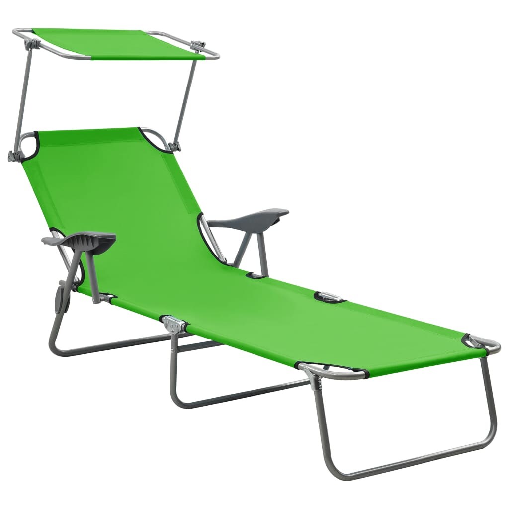 Helloshop26 - Espreguiçadeira cadeira de praia cama de sol cama de jardim mobiliário de pátio 188 cm com cobertura aço verde 02_0012270