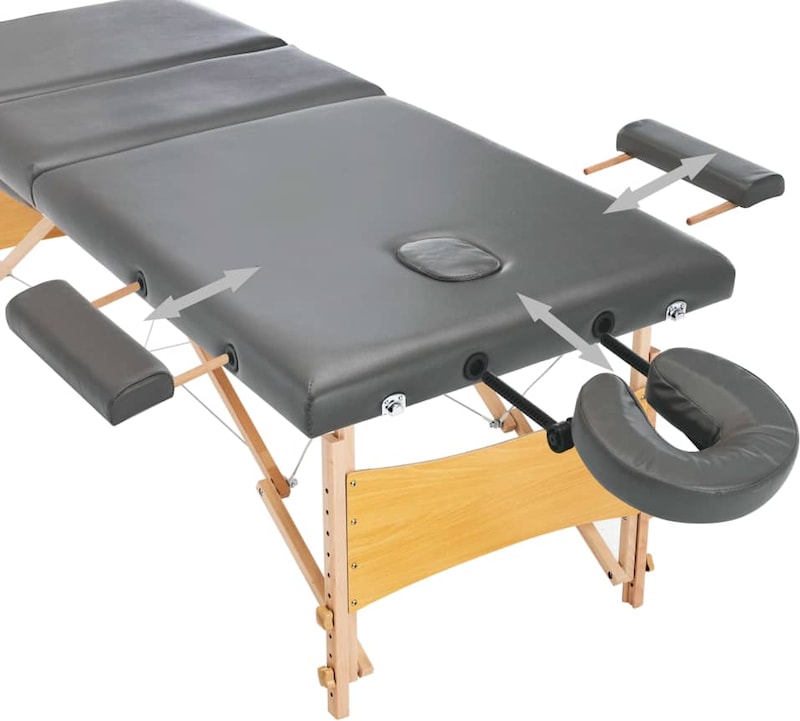 Ein verstellbarer Massagetisch mit Gesichtslaugenhalterung.