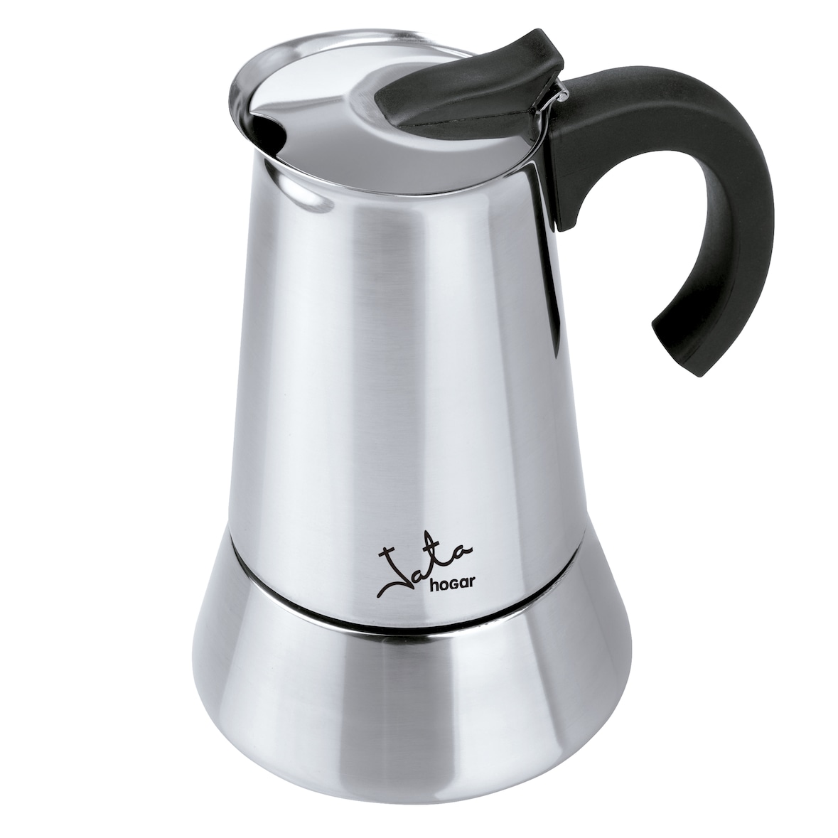 Cafetera italiana de acero inoxidable JATA CAX106 de 6 tazas. Apta para todas las cocinas, incluida inducción. Asa maciza