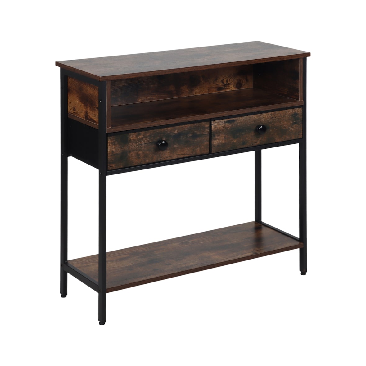 Relaxdays Konsolentisch, HBT: 80 x 80 x 30 cm, MDF, Metall, 2 Schubladen, schmale Konsole, Industrial, Flur, dunkelbraun
