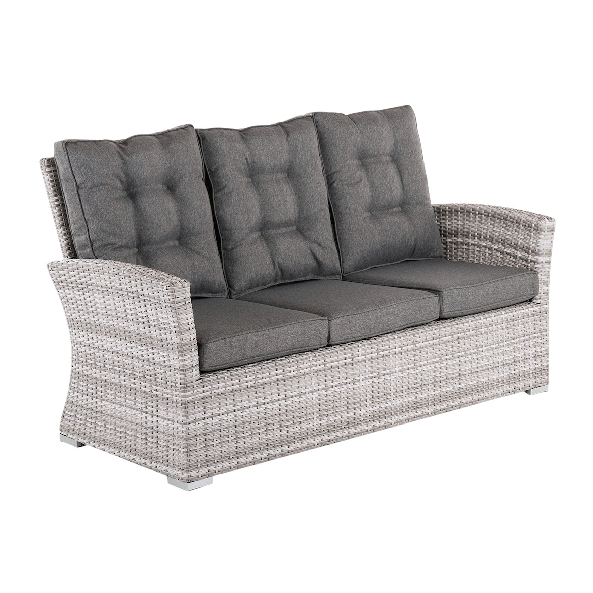 Sofá para jardín, 3 plazas, Color gris, Aluminio y rattán sintético, Tamaño:80x170x93 cm,Cojín antracita incluido