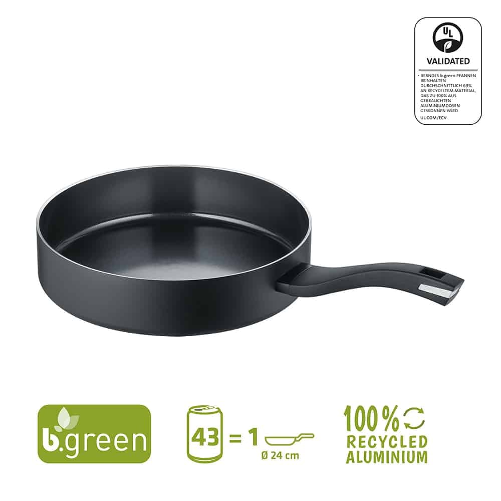 Berndes Schmorpfanne mit Glasdeckel b.green Alu Recycled Induction schwarz 24 cm