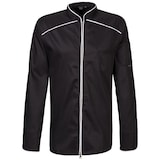 thumbnail of 220 - Kochjacke langarm, 2-wege RV, Fb. schwarz mit farbiger Paspel : weiß 65% Polyester 35%Baumwolle 220 g/m² L