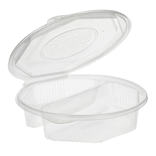 25 Menüboxen mit Klappdeckeln, PP 2-geteilt 5,9 cm x 21,5 cm x 21,5 cm transparent 8-eckig