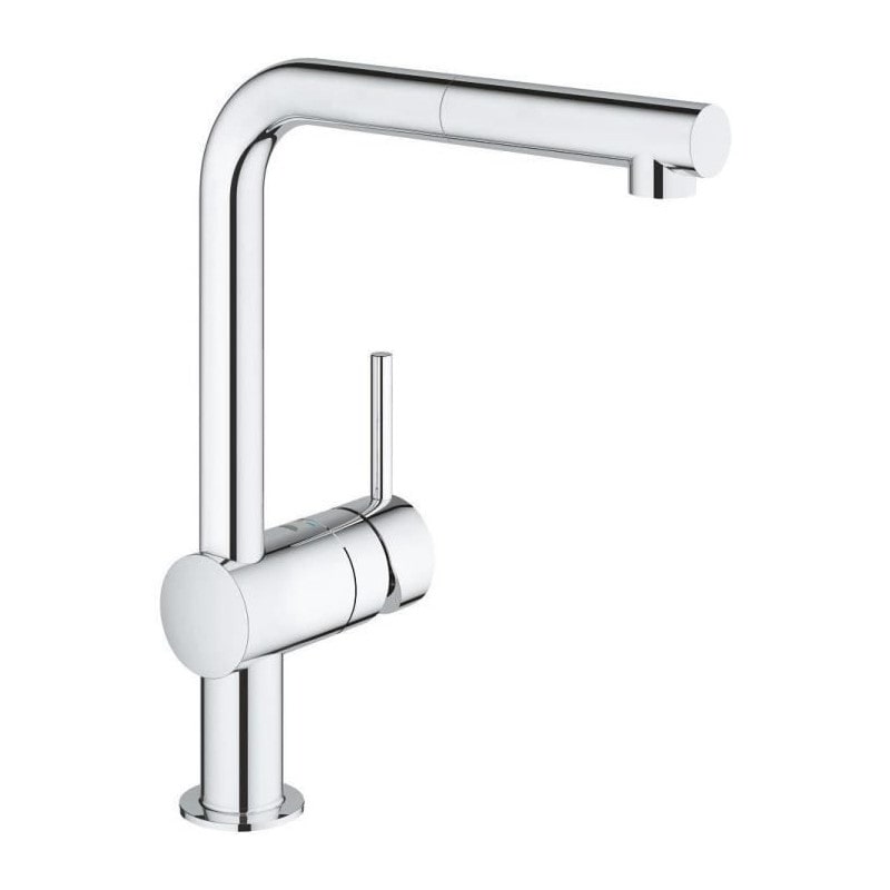 Grohe Mitigeur évier Minta 32168000 - Douchette Extractible - Bec L - Bec Tube Pivotant 360° - Clapet Anti-retour - Chrome
