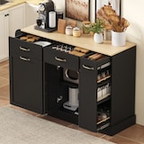 thumbnail of Sideboard 134x40x86 cm Schwarz mit Arbeitsplatte Holzoptik, offenen Regalen, Schrankfächern und Metallgriffen, modern für Küche Esszimmer